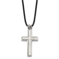 Chisel Stainless Steel Brushed and Polished 2 Piece Movable Cross Pendant on an Leather Cord Necklace, 18" view 1