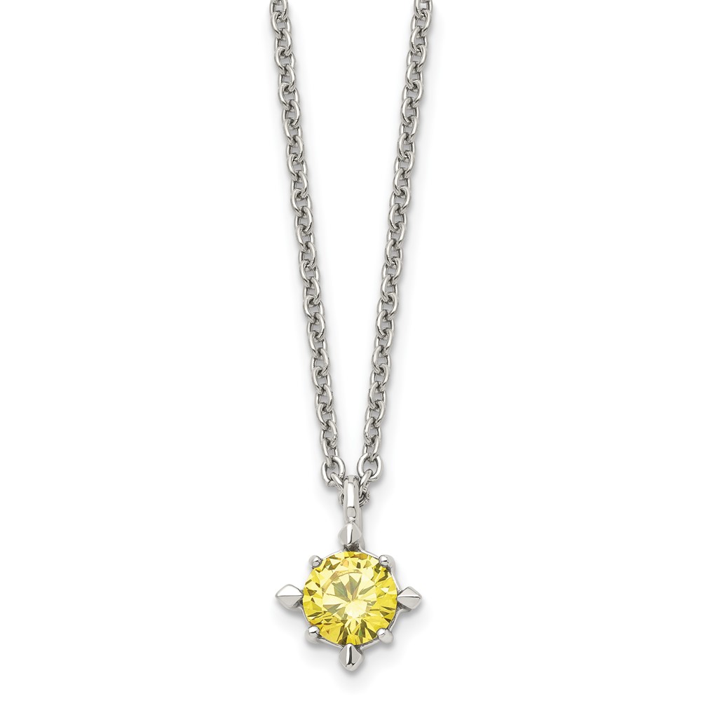 Stainless Steel Polished Yellow CZ Necklace, 18"