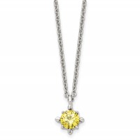 Stainless Steel Polished Yellow CZ Necklace, 18" view 1