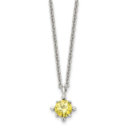 Stainless Steel Polished Yellow CZ Necklace, 18"