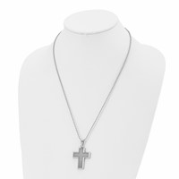 Chisel Stainless Steel Polished Necklace with Grey Carbon Fiber Inlay Cross Pendant on a Ball Chain, 22" view 4