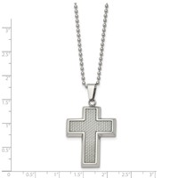 Chisel Stainless Steel Polished Necklace with Grey Carbon Fiber Inlay Cross Pendant on a Ball Chain, 22" view 3