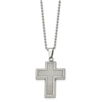 Chisel Stainless Steel Polished Necklace with Grey Carbon Fiber Inlay Cross Pendant on a Ball Chain, 22" view 1