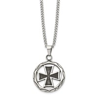 Chisel Stainless Steel Antiqued and Polished Cross in Circle Pendant on a Curb Chain Necklace, 22" view 3