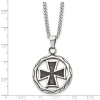 Chisel Stainless Steel Antiqued and Polished Cross in Circle Pendant on a Curb Chain Necklace, 22" view 5