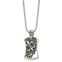 Chisel Stainless Steel Antiqued and Polished Fleur De Lis Dog Tag on a Ball Chain Necklace, 22" view 3