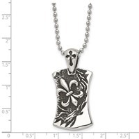 Chisel Stainless Steel Antiqued and Polished Fleur De Lis Dog Tag on a Ball Chain Necklace, 22" view 5