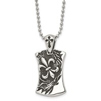 Chisel Stainless Steel Antiqued and Polished Fleur De Lis Dog Tag on a Ball Chain Necklace, 22" view 1