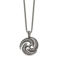 Chisel Stainless Steel Antiqued and Textured Spiral Pendant on a 22 Inch Curb Chain Necklace view 3