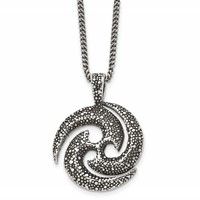 Chisel Stainless Steel Antiqued and Textured Spiral Pendant on a 22 Inch Curb Chain Necklace view 1