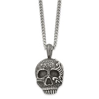 Chisel Stainless Steel Antiqued and Textured Skull Pendant on a Curb Chain Necklace, 24" view 3