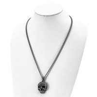 Chisel Stainless Steel Antiqued and Textured Skull Pendant on a Curb Chain Necklace, 24" view 4