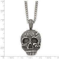 Chisel Stainless Steel Antiqued and Textured Skull Pendant on a Curb Chain Necklace, 24" view 5