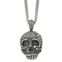 Chisel Stainless Steel Antiqued and Textured Skull Pendant on a Curb Chain Necklace, 24" view 1