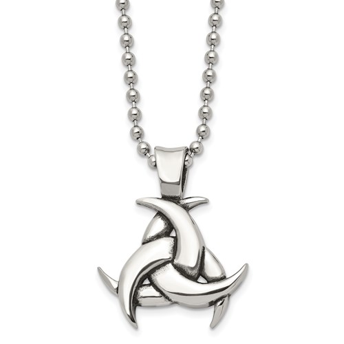 Chisel Stainless Steel Antiqued and Polished Celtic Knot Pendant on a Ball Chain Necklace, 22"