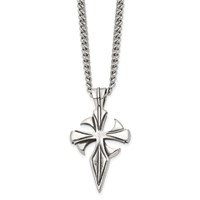 Chisel Stainless Steel Antiqued and Polished Dagger Cross Pendant on a Curb Chain Necklace, 22" view 3