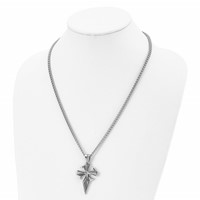 Chisel Stainless Steel Antiqued and Polished Dagger Cross Pendant on a Curb Chain Necklace, 22" view 4