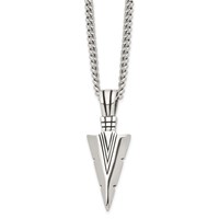 Chisel Stainless Steel Antiqued and Polished Dagger Pendant on a Curb Chain Necklace, 22" view 3