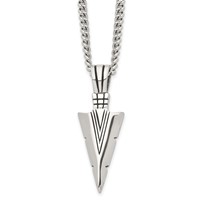 Chisel Stainless Steel Antiqued and Polished Dagger Pendant on a Curb Chain Necklace, 22" view 1