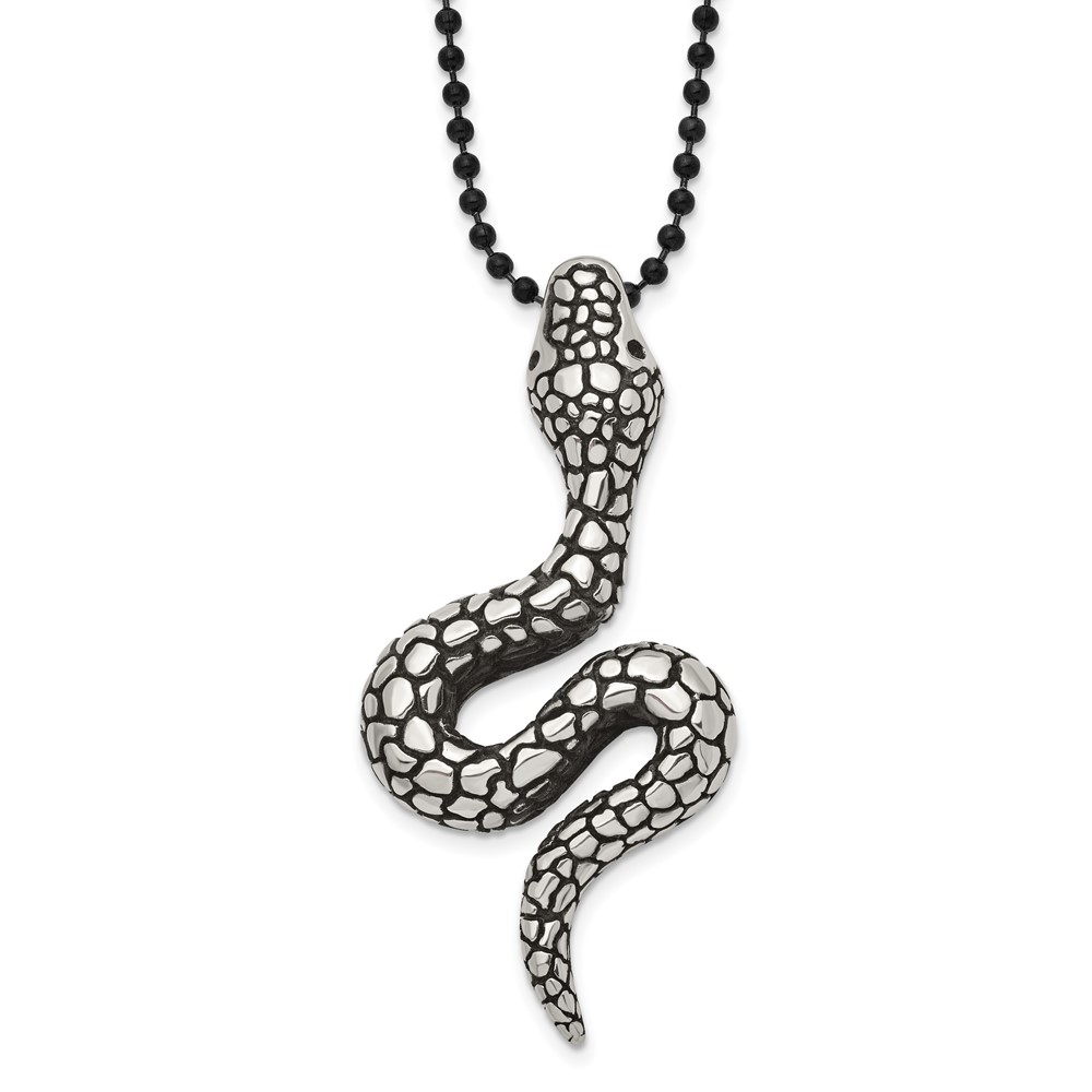 Stainless Steel Antiqued Polished & Textured Snake 24in Necklace