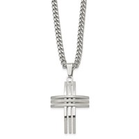 Chisel Stainless Steel Brushed and Polished Cross Pendant on a Curb Chain Necklace, 24" view 3