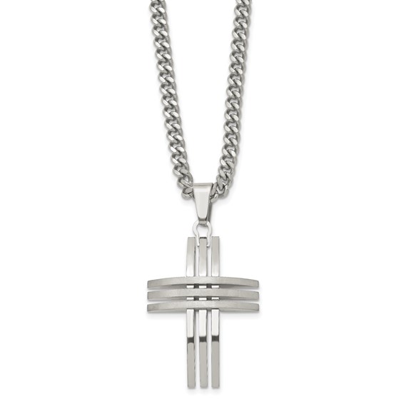 Stainless Steel Brushed and Polished Cross Necklace