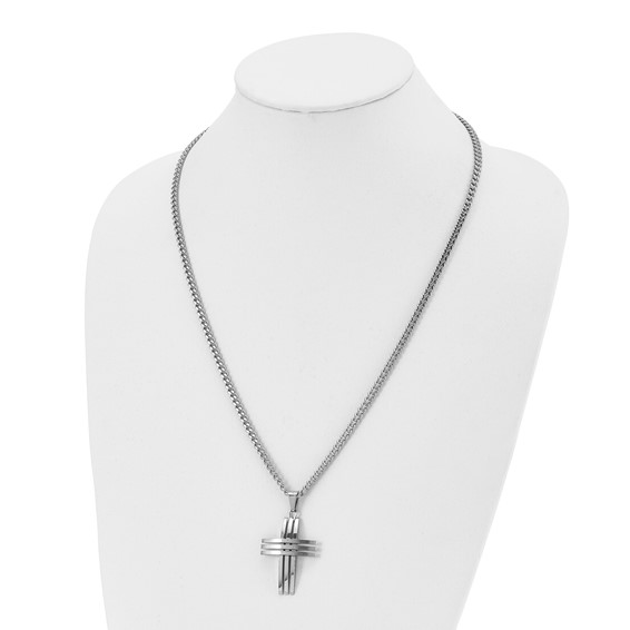 Stainless Steel Brushed and Polished Cross Necklace