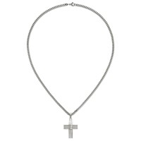 Chisel Stainless Steel Brushed and Polished Cross Pendant on a Curb Chain Necklace, 24" view 4