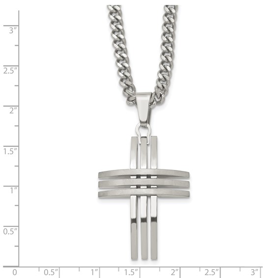 Stainless Steel Brushed and Polished Cross Necklace