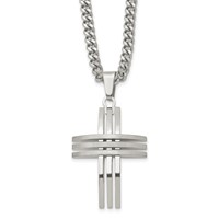 Chisel Stainless Steel Brushed and Polished Cross Pendant on a Curb Chain Necklace, 24" view 1