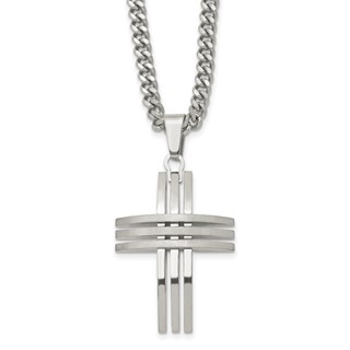 Stainless Steel Brushed and Polished Cross Necklace