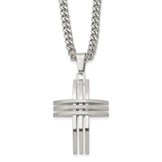 Stainless Steel Brushed and Polished Cross Necklace