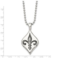 Stainless Steel Antiqued and Polished Fleur De Lis Necklace, 22" view 3