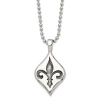 Stainless Steel Antiqued and Polished Fleur De Lis Necklace, 22" view 1