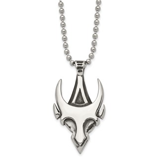 Stainless Steel Antiqued and Polished Skull 22in Necklace