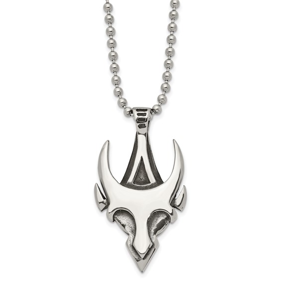 Stainless Steel Antiqued and Polished Skull 22in Necklace