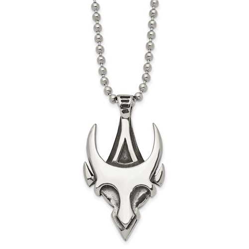 Stainless Steel Antiqued and Polished Skull Necklace, 22"