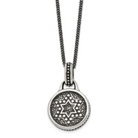 Stainless Steel Antiqued and Polished Star of David Necklace, 22" view 3