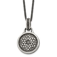 Stainless Steel Antiqued and Polished Star of David Necklace, 22" view 1