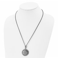 Stainless Steel Antiqued and Polished Cross Circle Necklace, 22" view 4