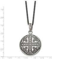 Stainless Steel Antiqued and Polished Cross Circle Necklace, 22" view 3