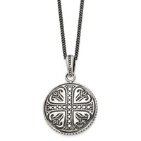 Stainless Steel Antiqued and Polished Cross Circle Necklace, 22" view 1