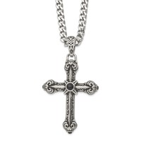 Chisel Stainless Steel Antiqued and Polished Necklace with Synthetic Black Agate Cross Pendant on a Curb Chain, 24" view 1