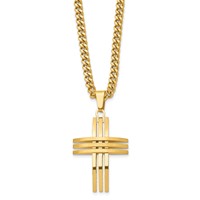 Chisel Stainless Steel Brushed and Polished Yellow IP-plated Cross Pendant on a Curb Chain Necklace, 24" view 3