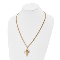 Chisel Stainless Steel Brushed and Polished Yellow IP-plated Cross Pendant on a Curb Chain Necklace, 24" view 5