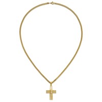 Chisel Stainless Steel Brushed and Polished Yellow IP-plated Cross Pendant on a Curb Chain Necklace, 24" view 4
