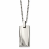 Stainless Steel Polished Concave Rectangle Necklace - 22in view 1