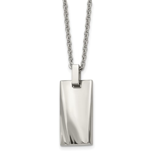 Stainless Steel Polished Concave Rectangle Necklace, 22"