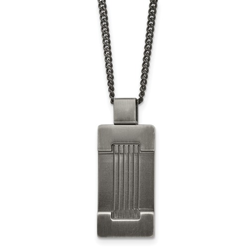 Stainless Steel Antiqued and Brushed Dog Tag Necklace, 22"