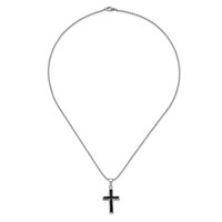 Chisel Stainless Steel Polished Necklace with Black Carbon Fiber Inlay Cross Pendant on a Ball Chain, 22" view 3